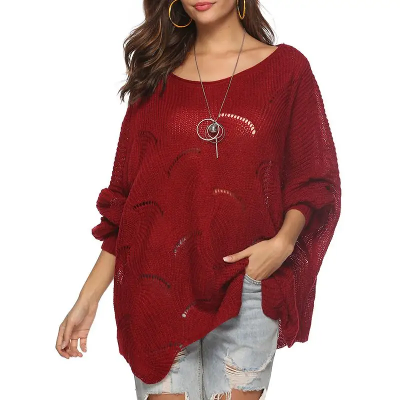 

Loose Fitting Round Neck Casual Large Size Sweater Hook Flowers Hollow Long Sleeve Autumn And Winter Warm Sweater Women