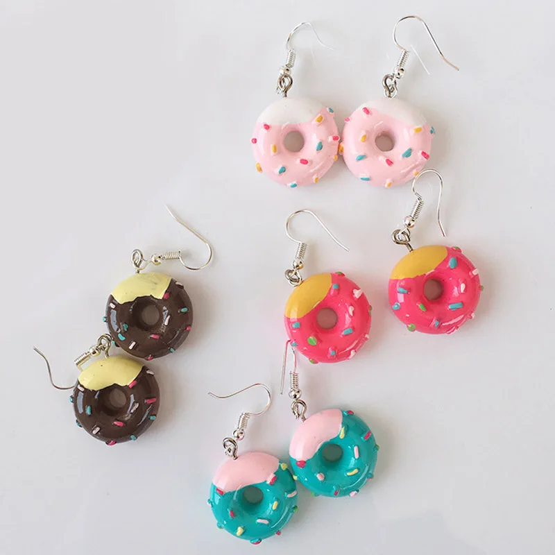 

Cartoon Fashion Jewelry Lovely 1Pair Cute Drop Earrings Donuts Valentines Gift Handmade Cake Food Candy Color Melaleuca cake