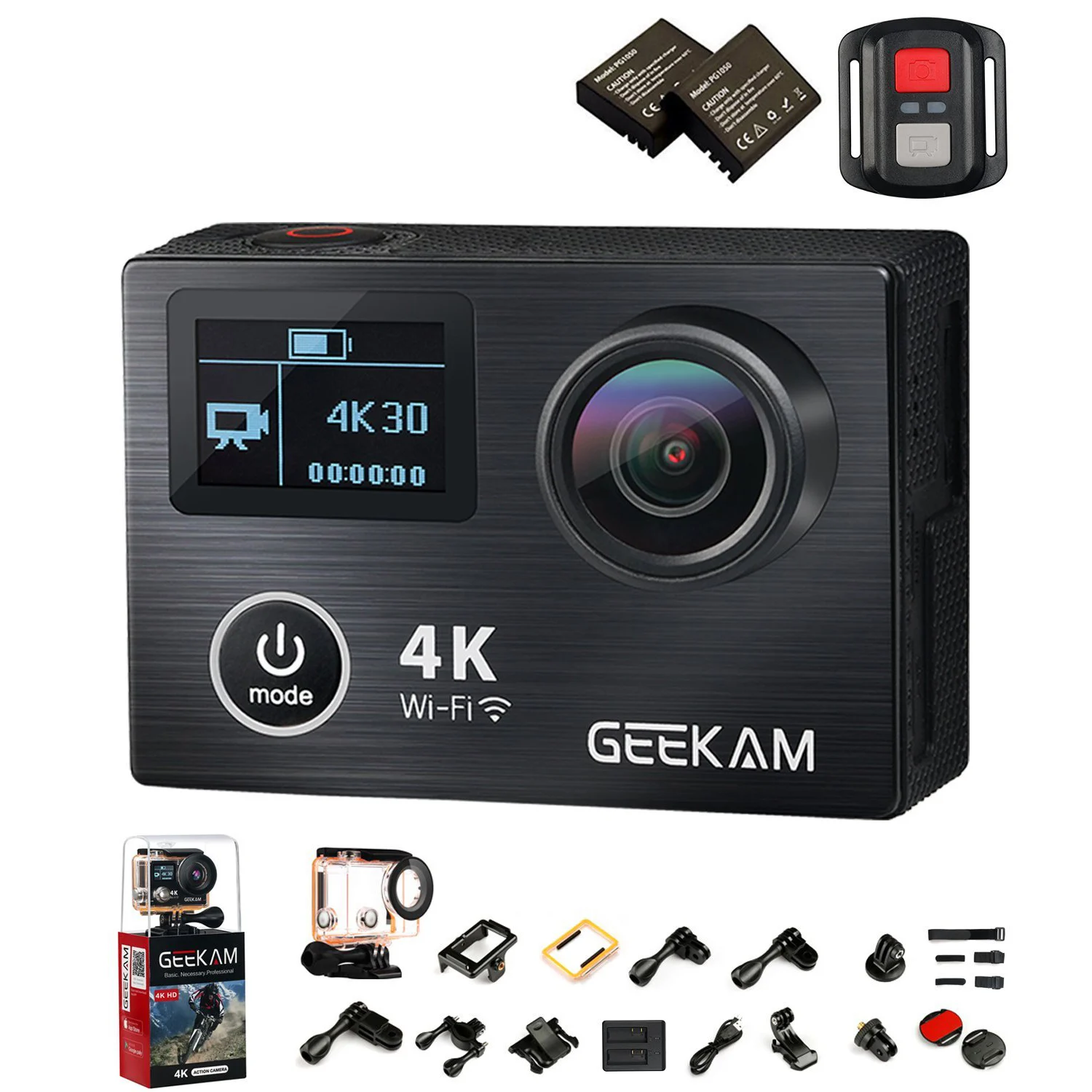 Горячие TTKK GEEKAM действие Камера K8 Ultra HD 4 K WI FI Спорт 360VR 1080 P двойной 2 дюйма ЖК