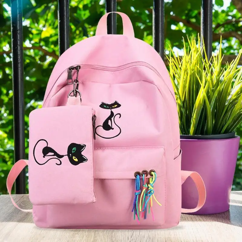 

Large Capacity Cat Printed Canvas Women Backpacks Girls Cute Cartoon Portable College style Travel Casual Shoulder School Bags