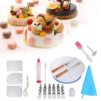 

New Hot 37 PCS Set Cake Decorating Supplies Turntable Piping Tip Nozzle Pastry Bag DIY Plastic Baking Tools