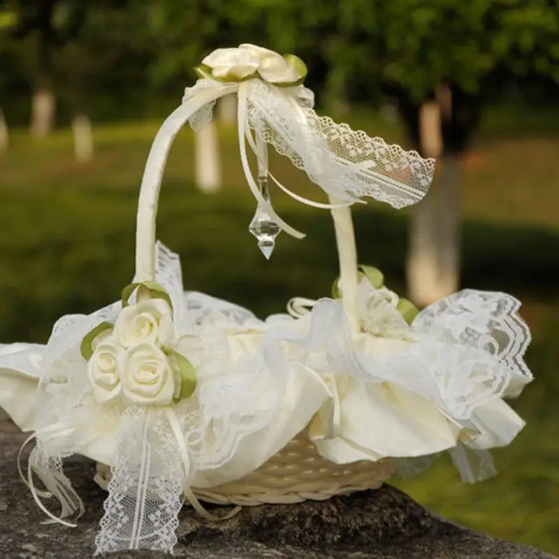 

European Style Wedding Bamboo Flower Basket Lace Flower Boys And Girls Small Flower Baskets For Wedding Party Supplies Love Case