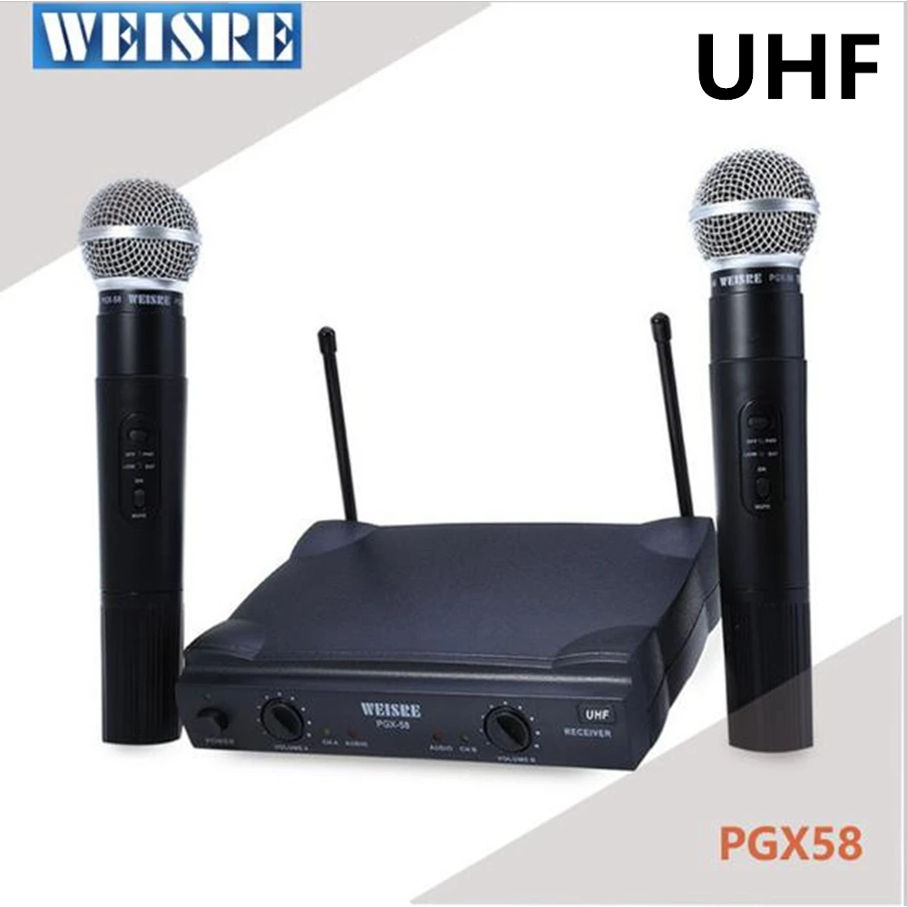 WEISRE PGX58 VHF UHF двойной профессиональный беспроводной микрофон с приемником для BM 800