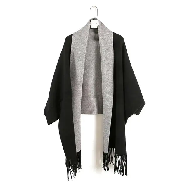 Price Autumn And Winter Double Color Tassels Thickened Shawl Scarves Cardigan Jacket Thin Cloak Cashmere Scarf Coat