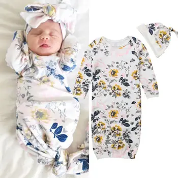 

Newborn Baby Floral Swaddles Blanket Sleeping Bag Bedding with Hat Outfits Set