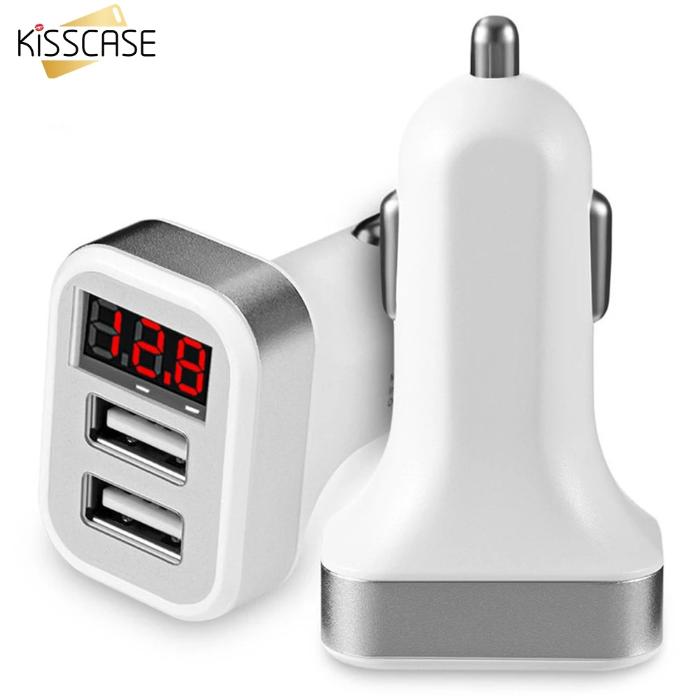 KISSCASE 5V 2.1A Metal Dual USB Car Charger Digital Display For iPhone X 8 XR 7 Xiaomi Samsung Fast Charging Voltage Monitoring KISSCASE 5V 2.1A Metal Dual USB Car Charger Digital Display For iPhone X 8 XR 7 Xiaomi Samsung Fast Charging Voltage Monitoring