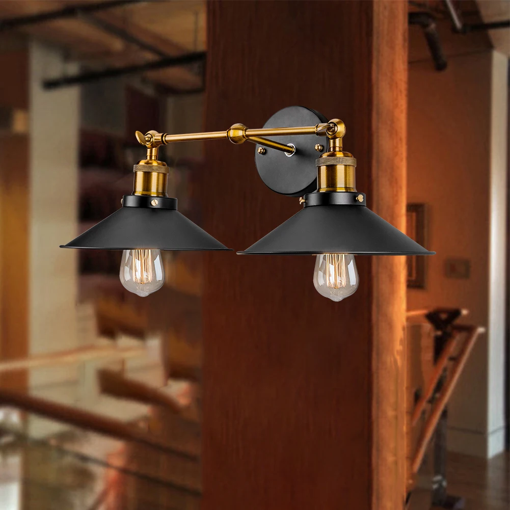 2 головки Ретро Винтаж настенный светильник железная прикроватная лампа металлическая рустикальные навес, настенные фонари для домашнего освещения E27 Edison бра