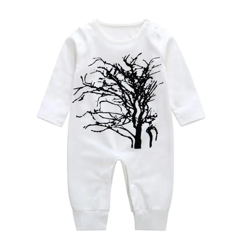 Jocestyle для новорожденных демисезонный Ползунки с длинным рукавом хлопок Младенцы дерево печати теплые комбинезон с круглым вырезом милые