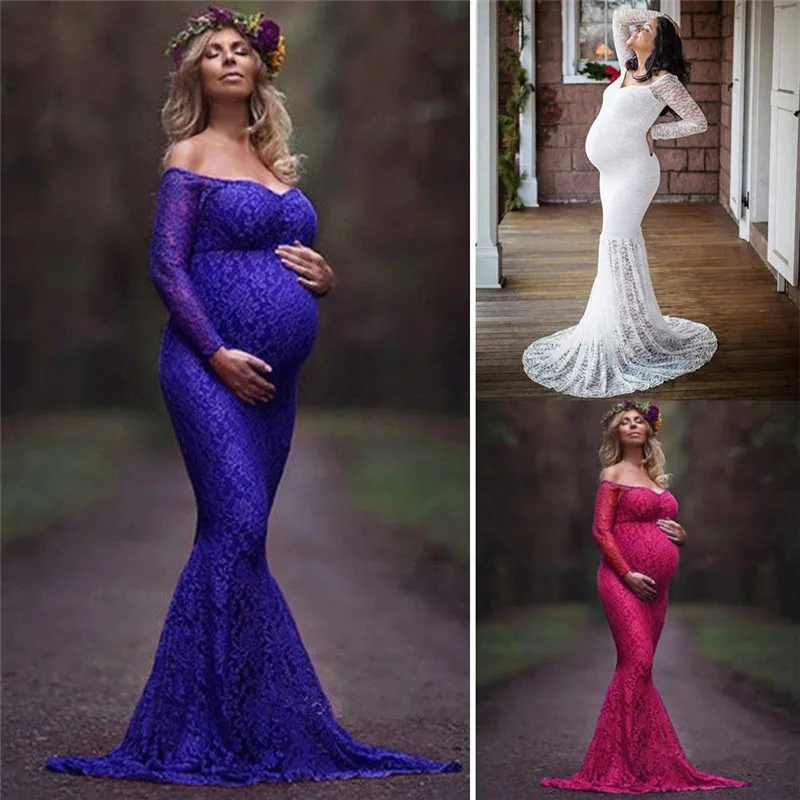 2018 Pregnant Women Lace Dresses Maternity Photography Fancy Props Dresses Maternity Photo Shooting Crochet Lace Dresses
