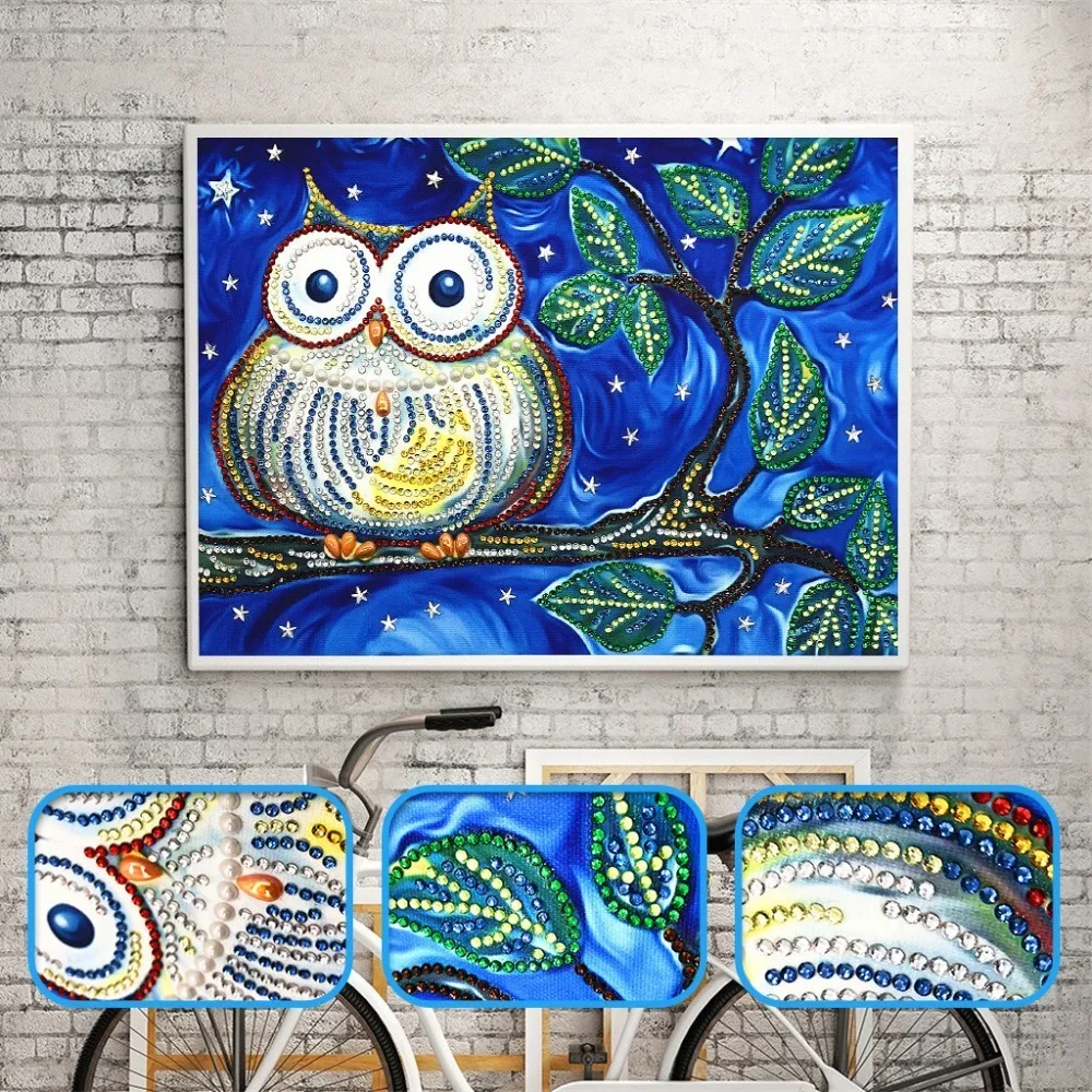 

HUACAN 5d Diamond Painting Special Shape Owl Diamond Mosaic Kit Partial Diamond Embroidery Cartoon Rhinestone Picture 25x35cm