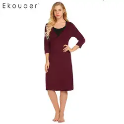 Ekouaer/повседневное Ночное Платье сорочка пижамы для женщин Ночная рубашка с рукавом три четверти О-образным вырезом свободные Грудное