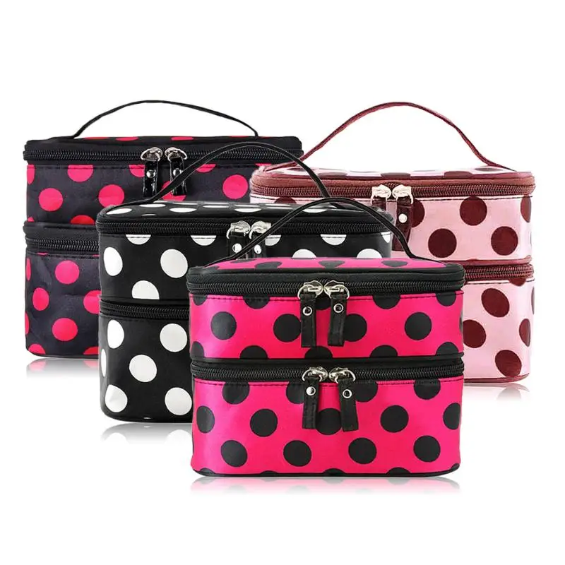 

Double-Deck Zipper Makeup Cosmetic Bag Convenient Travel Makeup Organizer Toiletry Portable Beauty Makeup Pouch Bags Waterproof