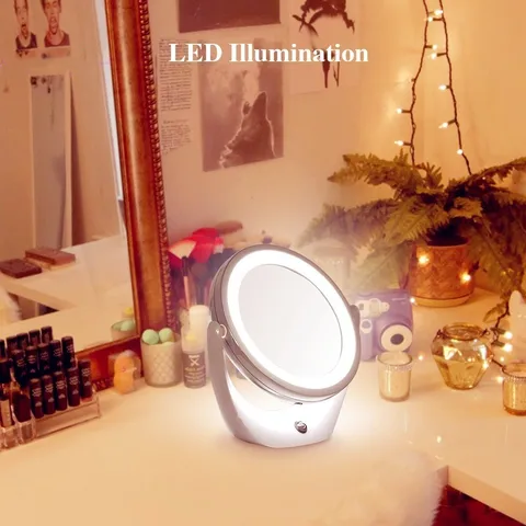 Espelho de Maquilhagem com Luz Espelho de Maquiagem com o Poder de Bloqueio de Sucção Ampliação Rotativo Copo Brilhante Luz Difusa Led 1 – 5×360