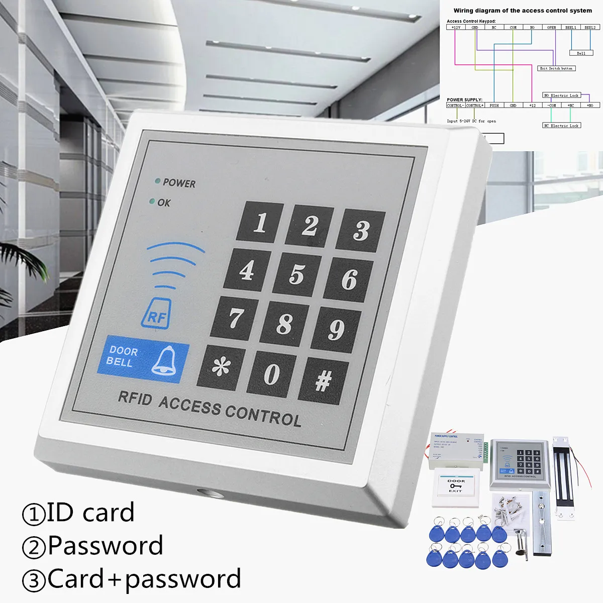 

RFID Biometric Fingerprint Access Control Door Lock System Kit Card Reader Keypad+ Electric Magnetic/Bolt/Strike Lock