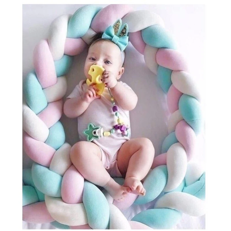 

Baby Bed Fence Braided Striped Twist Soft Knot Pillow Braided Infant Crib Bumper Cushion Kids Room Bedding Decoration