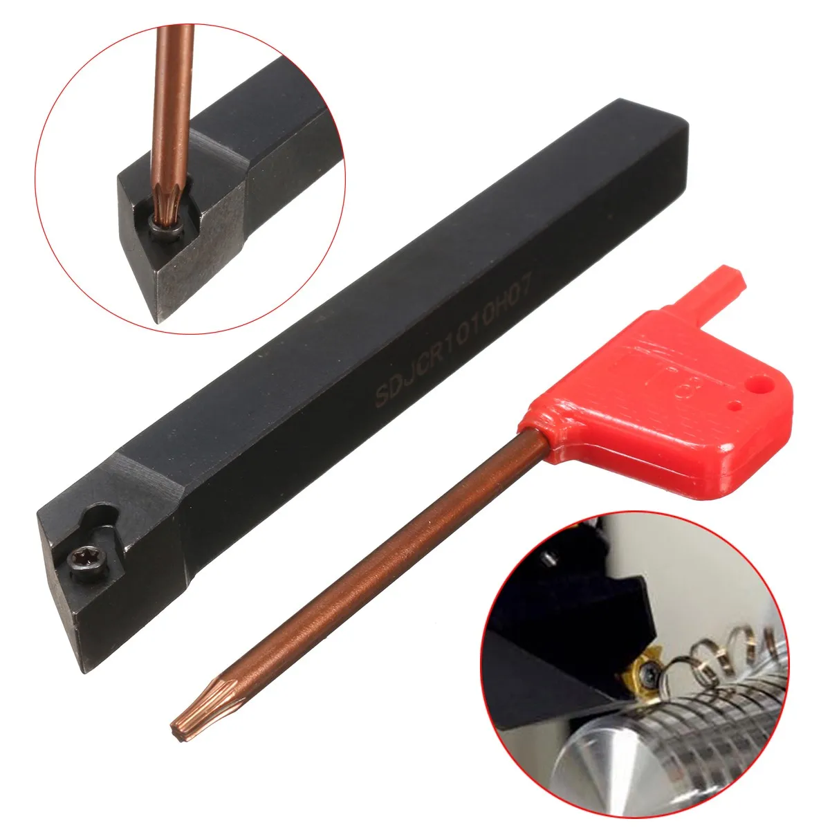 

New SDJCR1010H07 10x100mm Lathe INDEXABLE External Turning Tool Holder For DCMT0702 + Wrench