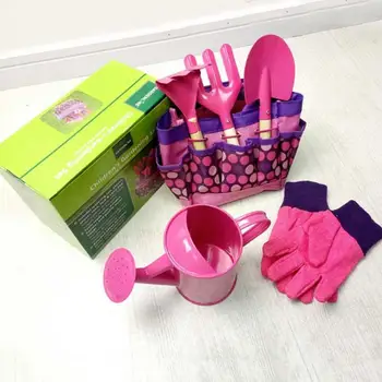 

6PC Kids Garden Tools Set Outdoor Toys For Children Sturdy Tote Metal Tools Wooden Handle Sandbox Toy Beach Early Learning Guide