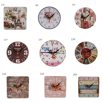 

Retro Personalized Round Imitation Wood Wall Clock Bedroom Small Clock Living-room And Study Room Best Hanging Decorations