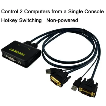 

2 Port USB DVI Switcher KVM Switch with cable Connect Mouse Keyboard Monitor controller Hotkey Switching