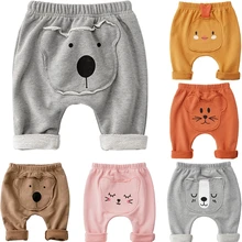 Осенние длинные штаны с рисунками животных для новорожденных мальчиков и девочек Теплые хлопковые мягкие брюки длинные леггинсы От 0 до 2 лет