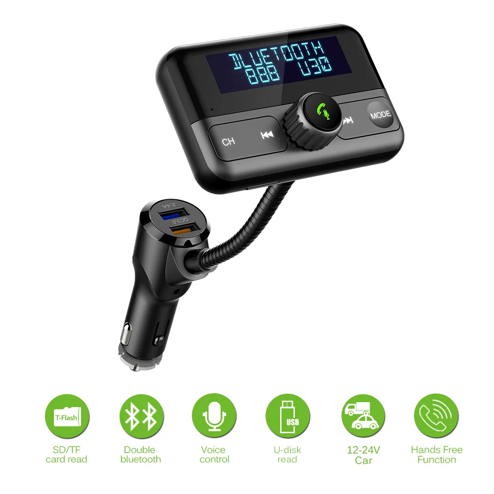 

Onever Wireless Hands-free Car Kit 4.2 Dual Bluetooth FM Transmitter Mp3 Player Modulator DAB Digit Screen Navigation Broadcast