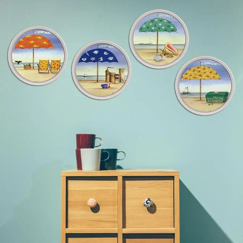 Buy 4pcs Seaside Beach Round Wall Stickers PVC