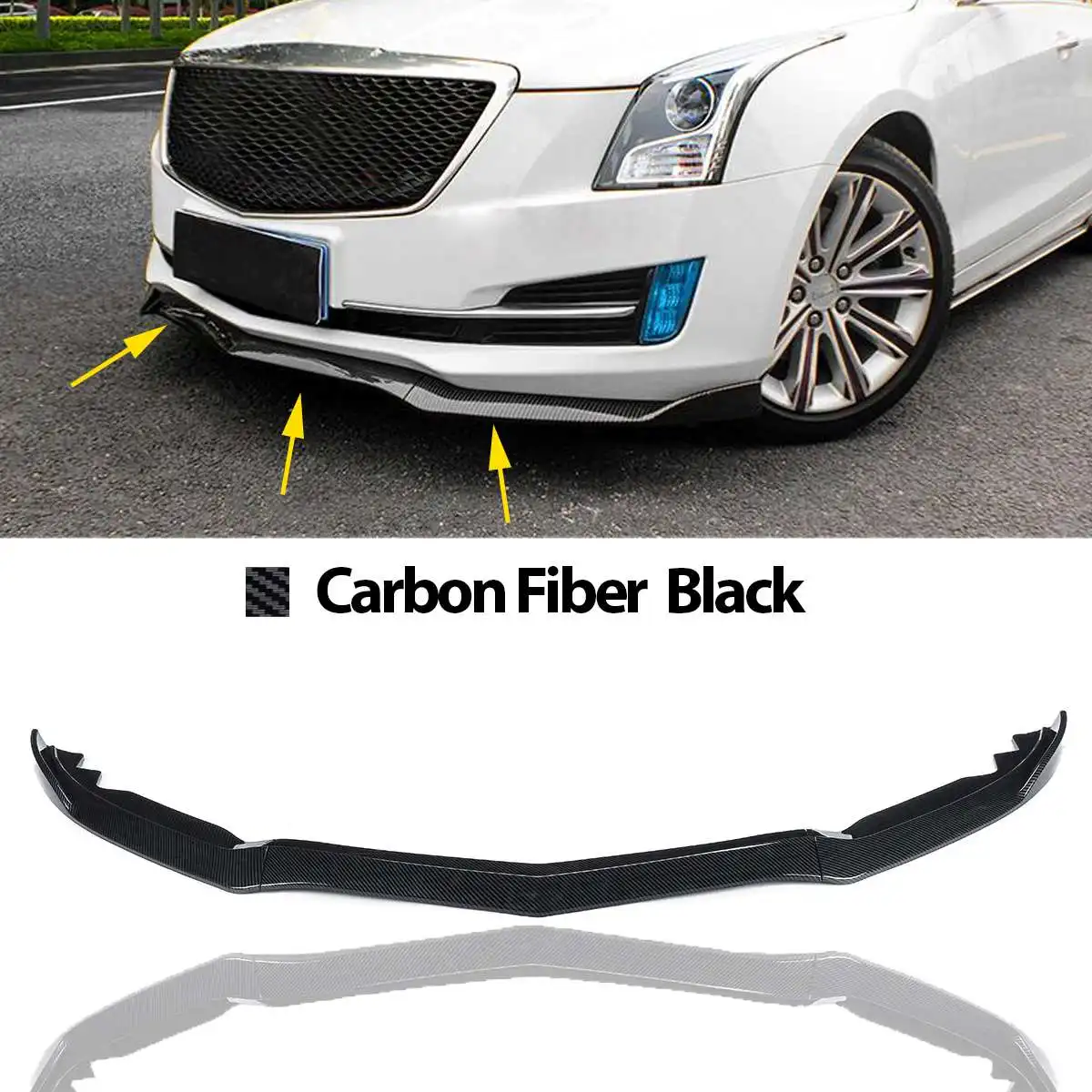 

3pcs 1 Set Car Front Bumper Lip Trim for Cadillac ATS 2015-2018 Exterior Parts Black Carbon Fiber Auto Front Bumper Cover