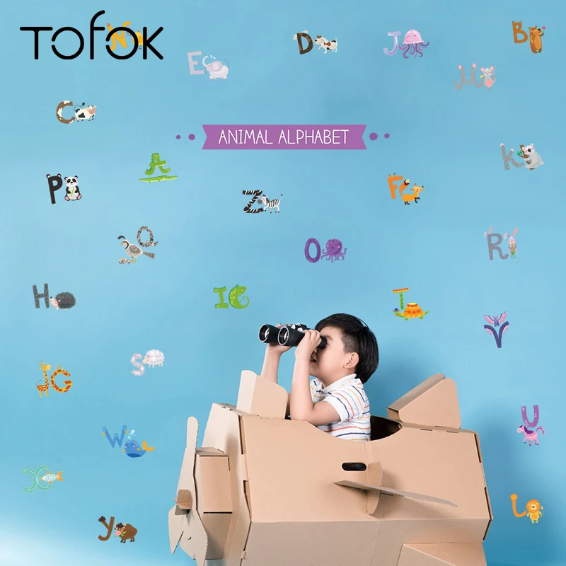Tofok 5 قطعة/المجموعة الإنجليزية رسائل DIY جدار ملصقا الكرتون الحيوان الاطفال غرفة الحضانة جميل جدارية الشارات نافذة الثلاجة الديكور