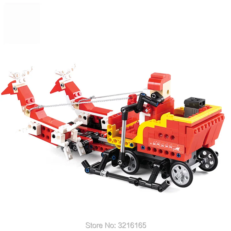 DIY 2-in-1 Building Blocks Santa Snowmobile Infrared Sound Sensing Smart power Motor Compatible Legos Christmas Gift Toy kid Boy