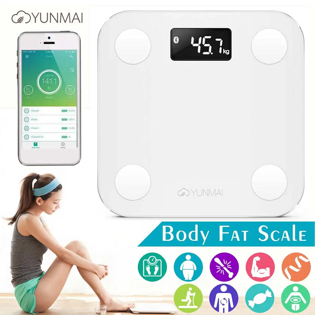 

Yunmai Mini M1501 bluetooth Smart Body Fat Scale Body Composition Monitor Track BMI and BMR Analyzer