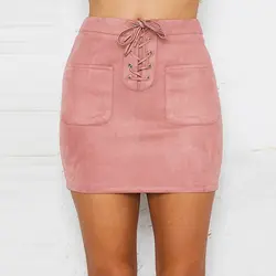 2019 Сексуальная Женская кружевная элегантная юбка карандаш из замши с высокой талией Короткая мини-юбка для вечеринок женская повседневная