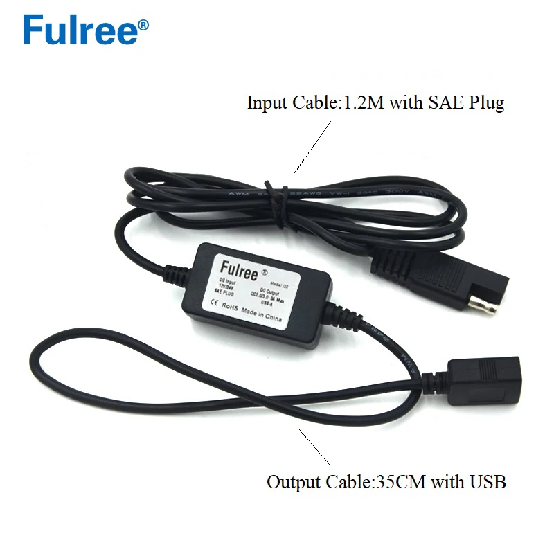 Fulree Waterproof Motorcycle SAE to USB Adapter Kit QC3.0 Extension Car Charger Cable Harness DC
