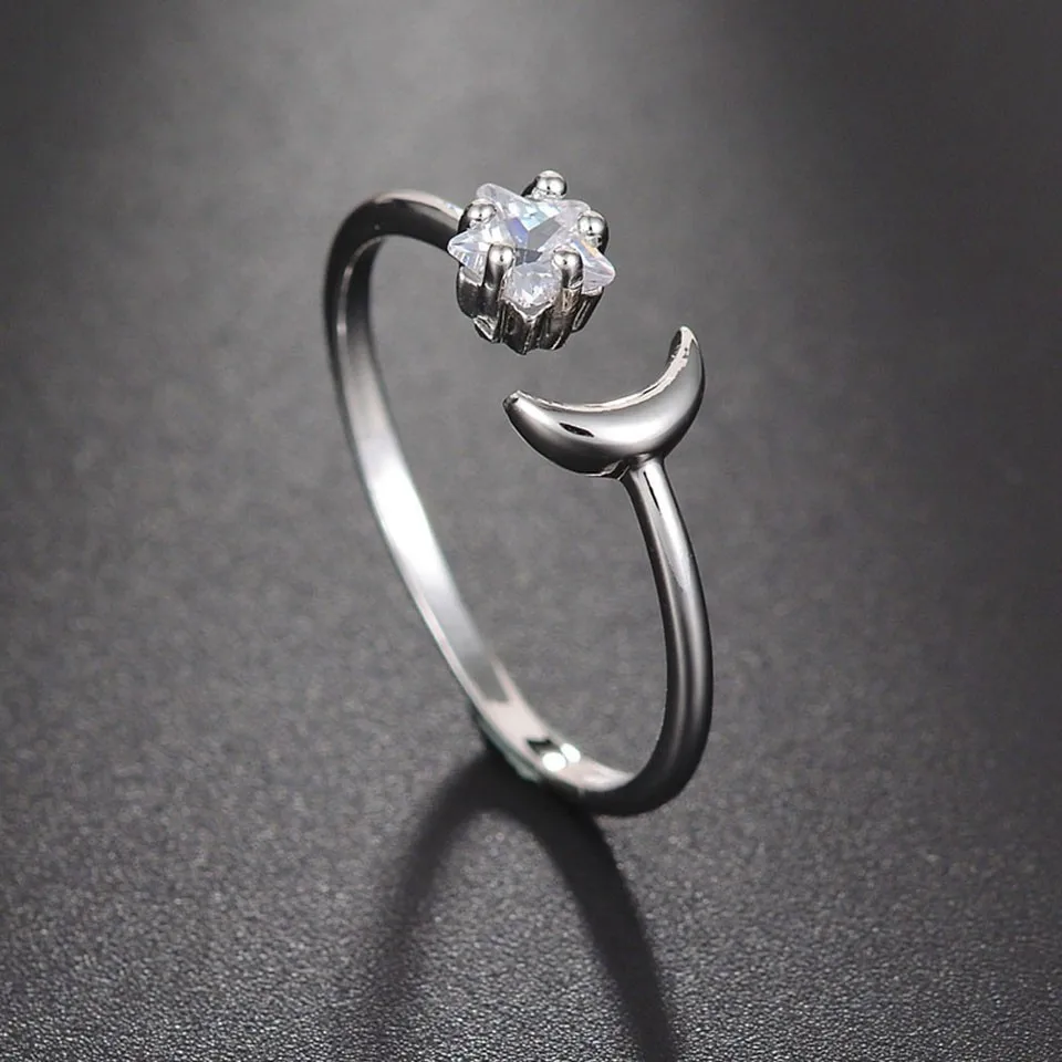 

Women Trendy Adjustable Stainless Steel Moon Rings Beautiful Rhinestone Wedding Decoration Rings Jewelry For Women Gifts