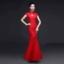 2019 г. Новые пикантные Cheongsam современный красный невесты длинные платья Для женщин традиционное китайское свадебное платье Qipao Orientale платье