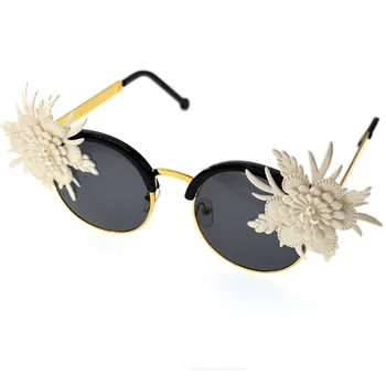 

2019 Brand Handmade High Quality Luxury Flower Cat Eye Sunglasses Women Baroque Retro Sun Glasses Vintage Ladies Shades Eyewear