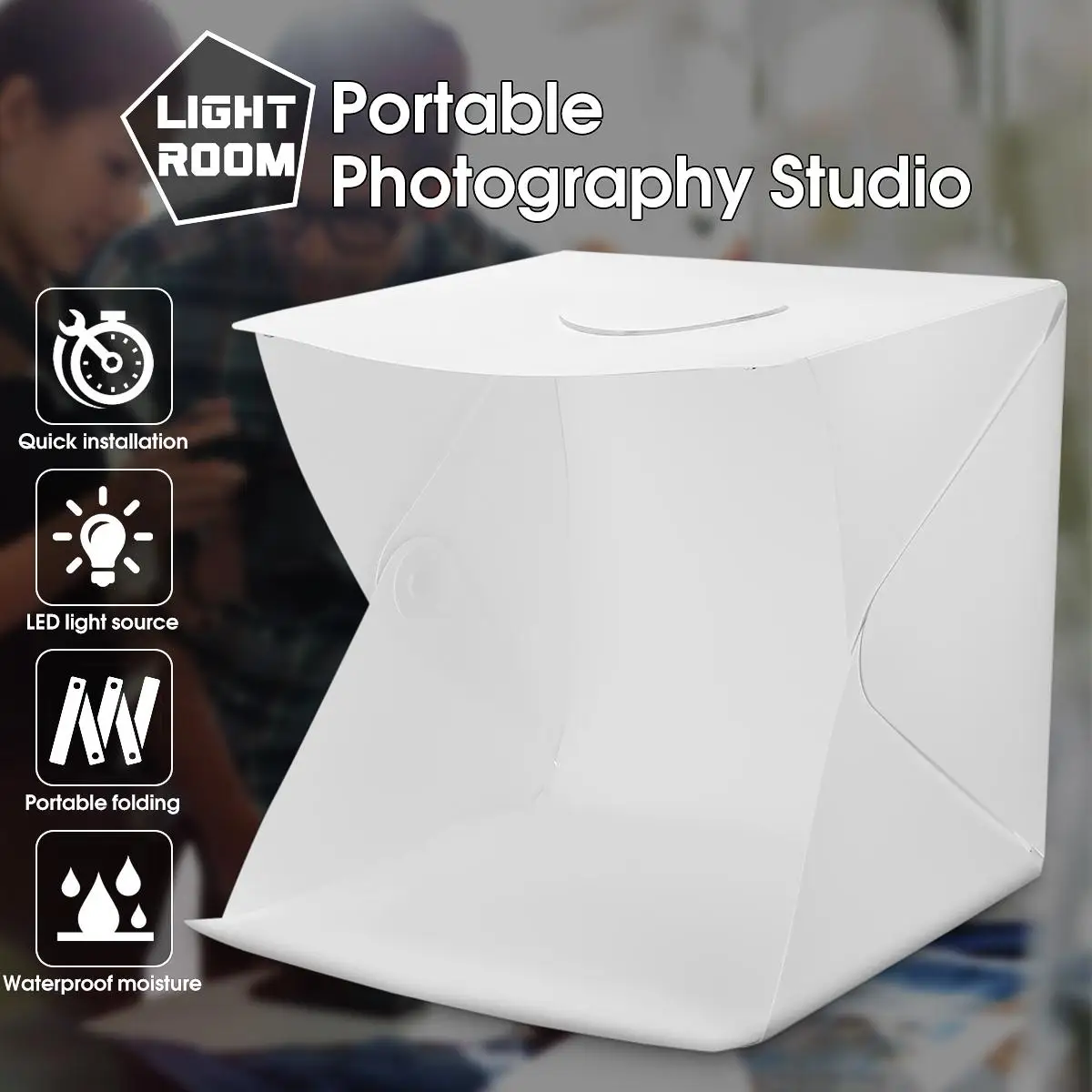 

CLAITE 40cm Portable Folding Studio Diffuse Soft Box With LED Light Black White Photography Background Photo Studio Box