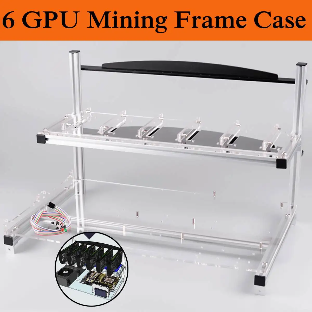 

Aluminum Open Air Miner Frame Mining Rig Case Set For 6 GPU ETH BTC Ethereum FFC For PCI-E Extender Cable