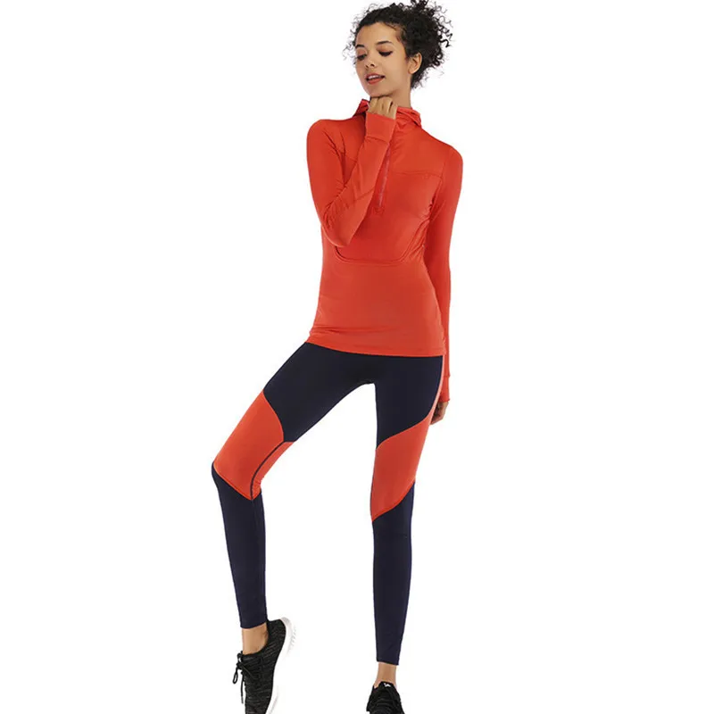 Women Sportwear Fitness Clothing Quick Dry Sports Suit Hoodie Top Sport Leggings Patchwork Yoga