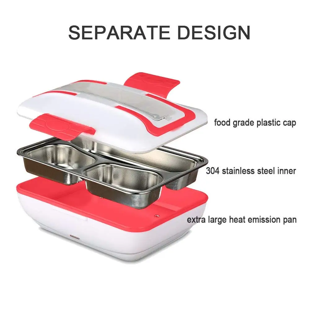  Lunch Box Portable Electric Heating Lunch Warmer Box with Removable Stainless Steel Container Food 