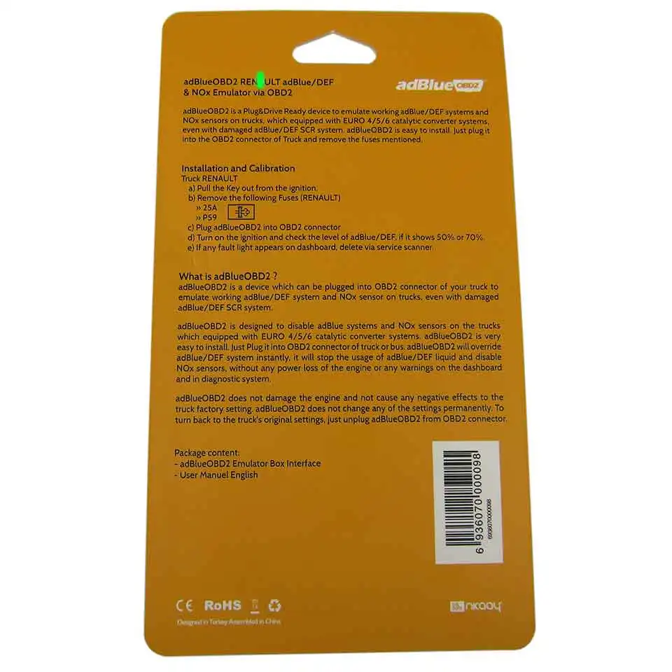 Adblueobd2 R enero Грузовик adblue/DEF Nox эмулятор через OBDII диагностический интерфейс Adblue OBD2