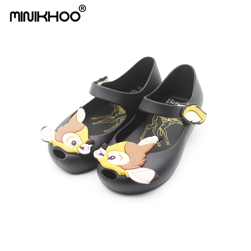 Mini Melissa/оригинальные брендовые прозрачные сандалии; дышащие пляжные шлепанцы для девочек с Олень Бэмби; мини-Мелисса; обувь для малышей 15-18 см