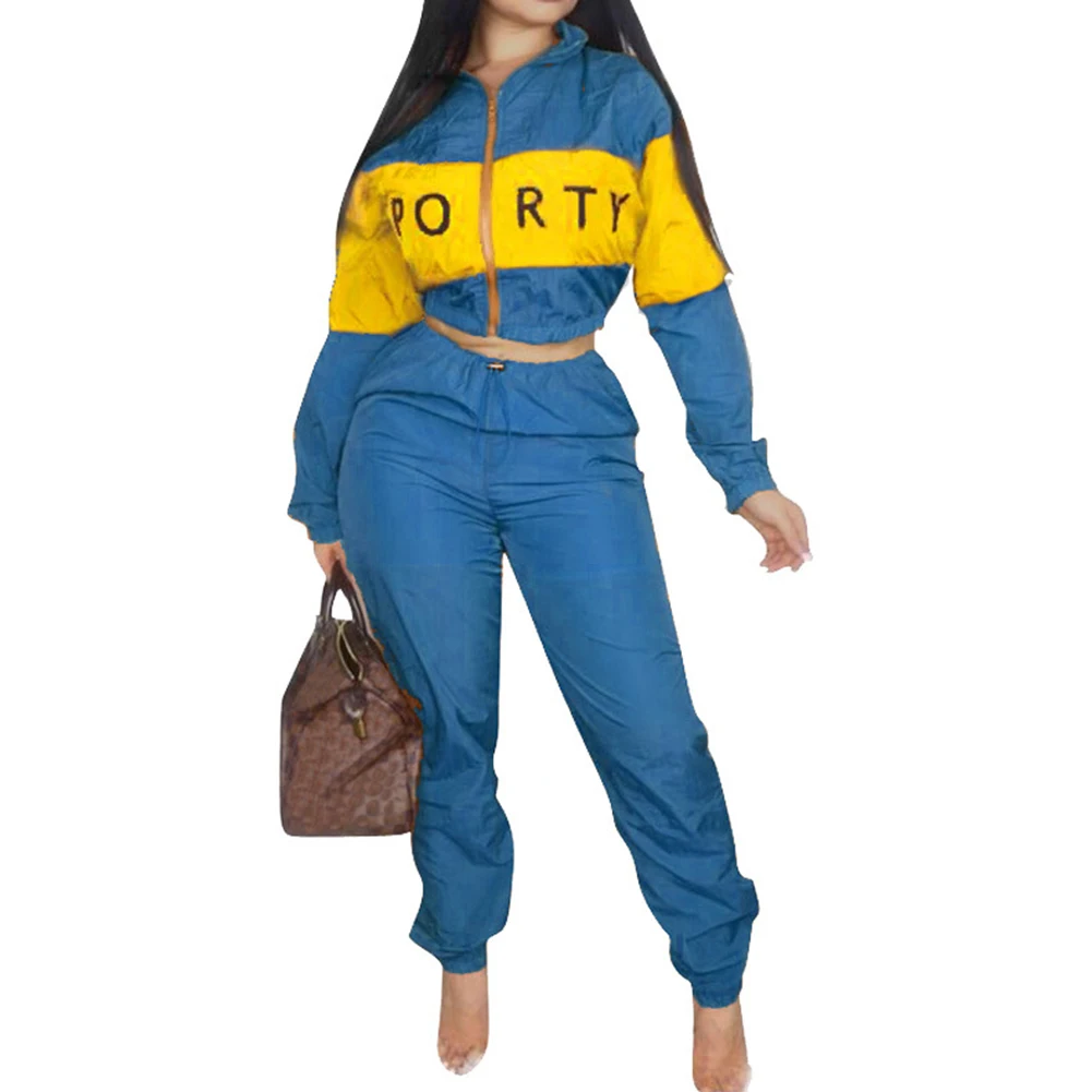 

YJSFG HOUSE 2pcs Fashion Women Sets Long Sleeve Zipped Bodycon Jumpsuit Casual Tracksuits Sportswear Crop Tops Long Pants Suits