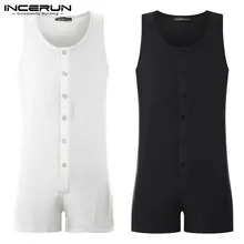 Мужская майка, комбинезон, без рукавов, на пуговицах, дышащая майка, одноцветная, облегающая, для мужчин, вечерние, для клуба, жилет, боди, INCERUN