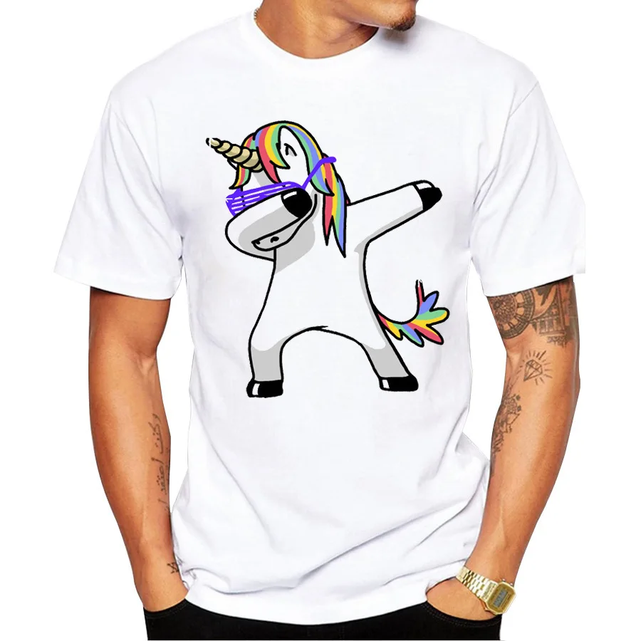 

EU size t shirts men 2019 new spring summer funny cartoon unicorn printed short sleeve t shirts man white tees custom made logo