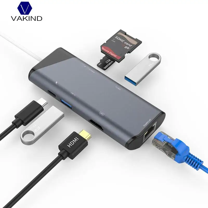 

7 in 1 USB-C HUB Type-C to HDMI RJ45 Gigabit Network Type-C Charging SD TF Card Reader Adapter Splitter Cable for Macbook