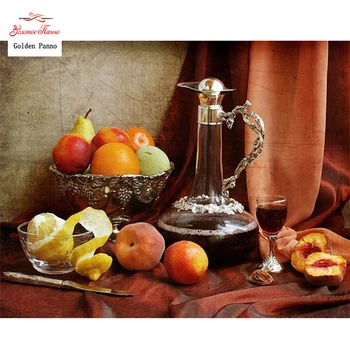 

GOLDEN PANNO Diamond Painting Full Square 5D Diy Daimond Embroidery Diamant Mosaic Sale rhinestones pictures Fruit and Wine 03