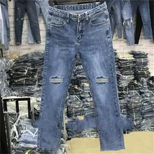 Джинсы с высокой талией женские обтягивающие Женские джинсы-стрейч женские джинсы тонкие рваные с дырками джинсовые брюки для женщин плюс размер 4XL