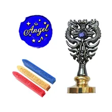 Индивидуальная восковая печать комплект печатей Ангел Звезда Вселенной Metal Дракон ручка Подарочный винный набор посылка Свадебные Приглашения карты конверт печать штамп