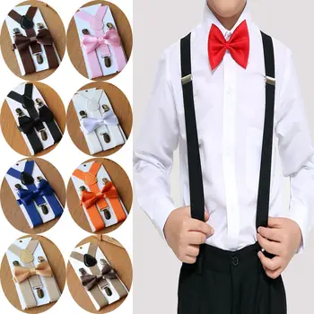 

Fashion Gentleman Kids Boys Slim Adjustable Clip-on Braces Suspender and Dickie Bow Tie Set in Bright Colour Brace Belt