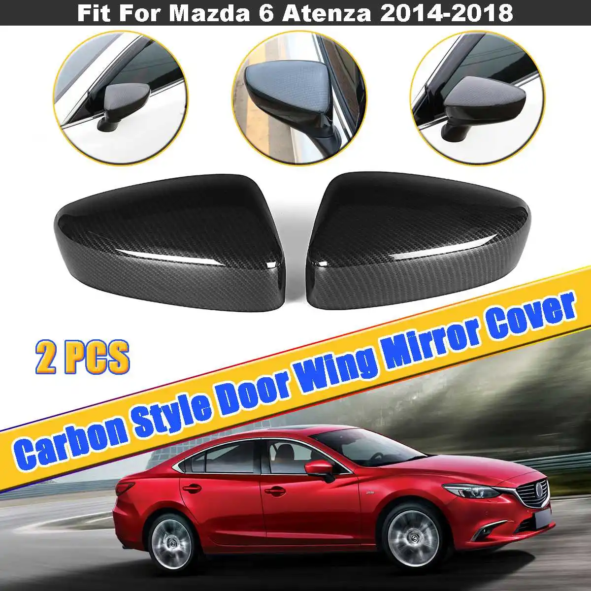 

2pcs/set ABS Carbon Fiber Style Side Door Wing Rearview Mirror Cover Trim For Mazda 6 Atenza 2014 2015 2016 2017
